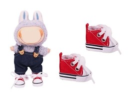 Red Doll Sneakers for Labubu 17cm – Lace-Up Canvas Shoes (1 Pair) NO Dol... - $13.95