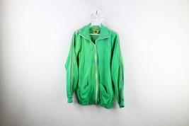 Vintage 70s Mens XL Thrashed Striped Full Zip Soccer Track Warm Up Jacket Green - £25.87 GBP