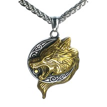 Night Wolf Necklace Gold PVD Plate Silver Stainless Steel Moon Fenrir Pendant - £22.36 GBP