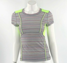 Fila Athletic Top XS Gray Neon Green Striped Fitted Running Workout Shir... - $13.86