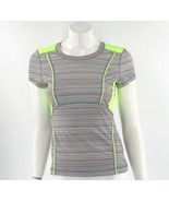 Fila Athletic Top XS Gray Neon Green Striped Fitted Running Workout Shir... - £10.88 GBP