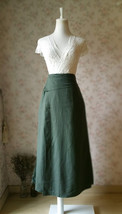 ARMY GREEN Boho Skirt Loose Long Linen Wrap Skirt Army Green Linen Skirt Outfit  - $55.99