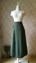 ARMY GREEN Linen Boho Skirt Women Loose Fitting Long Linen Wrap Skirt Ou... - £44.65 GBP