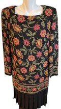 Liz Claiborne Dresses Women&#39;s Size 8 Sheath Style Pleated Black Red Floral - £7.51 GBP