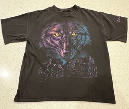 Wolf Pack Graphic T-Shirt Black Size L Habitat Single Stitch Sleeve ~Vin... - £27.02 GBP