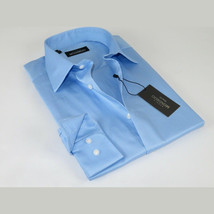 Men Mondego 100% Soft Cotton Dress Business Classic shirt B500 Blue Herringbone image 2