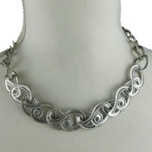 Vintage Engraved Metal Work Choker Collar Necklace Interlocked Infinite Shaped - £11.28 GBP
