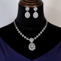 Sparkling 3A Cubic Zirconia Big Pendant Chain Necklace Earrings Wedding Jewelry  - £55.67 GBP