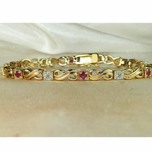 3.7Ct Moissanite &amp; Rubis Infini Femme Tennis Bracelet 7 &quot; 14K Argent Plaqué Or - $206.13