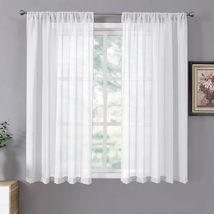 Tollpiz Short Sheer Curtains Linen Textured Bedroom Curtain, Set of 2 Panels - £5.51 GBP