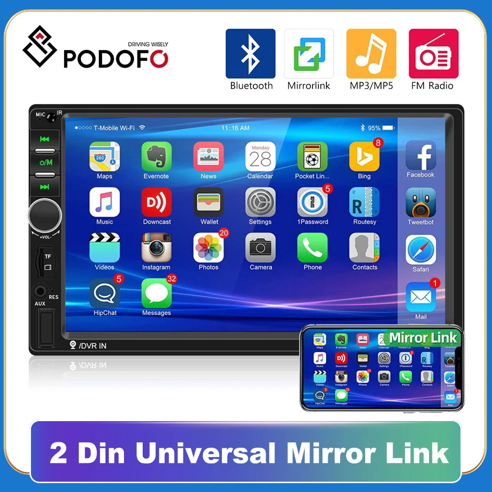Podofo 2Din Car Radio 7&quot; HD Autoradio Multimedia Player Auto audio Car Stereo - £26.41 GBP+