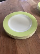 Vintage Pyrex Lime Green Salad Dessert Plates 8” Set Of 4 Milk Glass Ban... - $22.00
