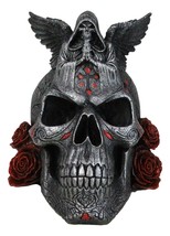 Grim Reaper Skeleton Angel Of Death Praying On Tribal Skull Red Roses Figurine - £35.95 GBP