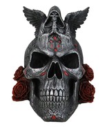 Grim Reaper Skeleton Angel Of Death Praying On Tribal Skull Red Roses Fi... - $61.73 CAD