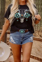 Bull Head Skull Round Neck Short Sleeve T Shirt - $29.95