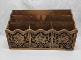 Vintage Lerner Plastic Faux Wood Carved Desk Organizer 12&quot; X 4&quot; X 7&quot; - £19.73 GBP