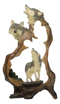 Large Rustic Howling Wolf Bust With Wolf Pack Family In Forest Scene Figurine - £23.17 GBP