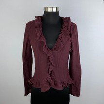 Gap Womens Medium M Wool Angora Blend Maroon Ruffle Cardigan Sweater - £12.02 GBP