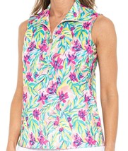 Nwt Ladies Stella Parker Hot Pink Floral Sleeveless Mock Golf Shirt M L Upf 50 - £26.37 GBP