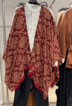 ZARA BNWT 2025. BURGUNDY JACQUARD LONG CAPE KNIT. 3534/204/605 - $107.40