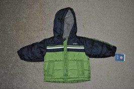Boys Jacket Carters Green Puffer Hooded Zip Up Toddler Winter $65-sz 12 months - £17.91 GBP