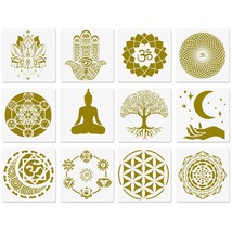 Sacred Geometry Stencils, 12 Pcs Yoga Stencils, Om Sacred Lotus Chakra The Flowe - £19.33 GBP
