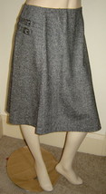 GARNET HILL Black/Gray Tweed Asymmetrical Stretch Wool Skirt w/ Buckles ... - £30.64 GBP