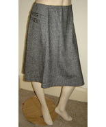GARNET HILL Black/Gray Tweed Asymmetrical Stretch Wool Skirt w/ Buckles ... - £30.74 GBP