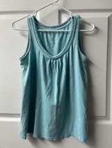 Sonoma Knit Tank Top Braid  Trimmed Womens Size Medium Coastal Blue Stretch - $12.47