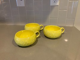 Vintage SECLA Portugal Yellow Cabbage Leaf Soup Mugs Set of 3 1950&#39;s - $18.29