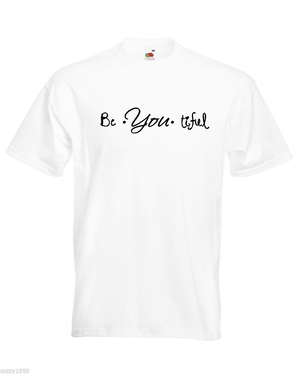 Mens T-Shirt Quote Be*You*tiful Design, Inspirational Text Beautiful Tshirt - $24.74