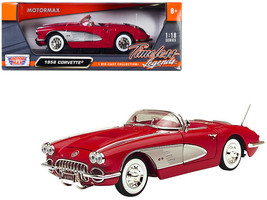 1958 Chevrolet Corvette Convertible Red 1/18 Diecast Model Car by Motormax - £55.27 GBP