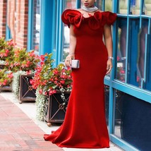   High Waist Maxi Dress for Women Elegant Evening Party Dress  Off  Ruffles Slee - £97.81 GBP