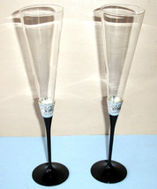 Vera Wang Wedgwood With Love Crystal Toasting Flute SET/2 Black Enamel Stem New - £53.37 GBP