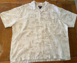 Lands End 100% Linen  Hawaiian Tropical  Print  Button Down Mens Shirt Size XXL - £27.91 GBP
