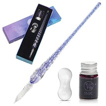 Glass Ink Pen Set, Glass Dip Pen With Ink And Pen Holder Art Crystal Glass Pens  - £15.65 GBP