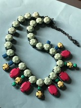 Bold Pale Aqua Green w ot Pink Yellow Blue Prongset Plastic Rhinestone Fringe  - $13.09