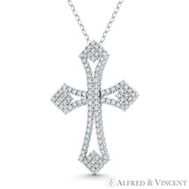 Passion Cross CZ Crystal Pave Crucifix Pendant in .925 Sterling Silver &amp; Rhodium - £17.61 GBP+