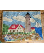 Lighthouse Seaside Punch Needle Rug Hooking Wool Pillow 20x27 Cottage Beach - $63.36