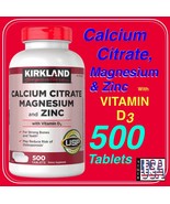 Calcium Citrate, Magnesium and Zinc, vitamin D3, 500 Tablets, Kirkland S... - $38.88