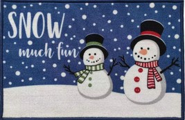 Printed Kitchen Rug (20&quot;x30&quot;) CHRISTMAS, 2 SNOWMEN, SNOW MUCH FUN ON BLU... - £17.34 GBP