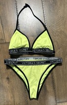 Womens Victoria Secret Swimsuit Lime Green Black Bikini Set Size Small Logo - £10.75 GBP