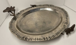 Unique Large Aluminum oval tray with brown metal branch butterfly stand - £30.14 GBP