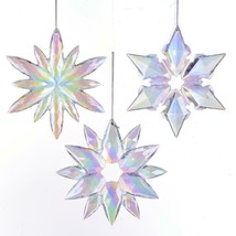 Kurt Adler Set Of 3 Clear & Iridescent Acrylic Snowflake Xmas Ornaments J4763IR - £16.63 GBP