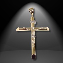 14k Gold Filled Crucifix Gold Cross Jesus pendant  Charm necklace 3&quot; - £181.78 GBP