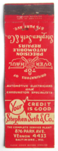 Stephen Seth &amp; Co. - Baltimore, Maryland Car Repair 20 Strike Matchbook ... - £1.38 GBP