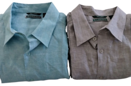 Cubavera Shirt Lot 2 Men’s Blue Gray 100% Linen Button Up Long Sleeve Sh... - $1,107.98 MXN
