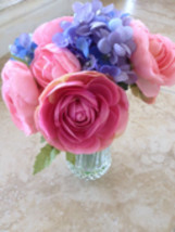 silk lavender pink and green floral arrangement is attached within the glass of - £23.97 GBP