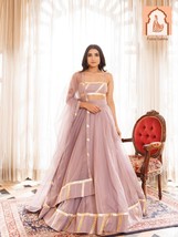 Lilac Ash Organza Lehenga Set with Dupatta - Festive Wear - $1,516.36 MXN