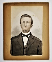 1860s Antique Folk Art Portrait Enhanced Photo Drawing Delaware Wm Ott Primitive - £98.88 GBP